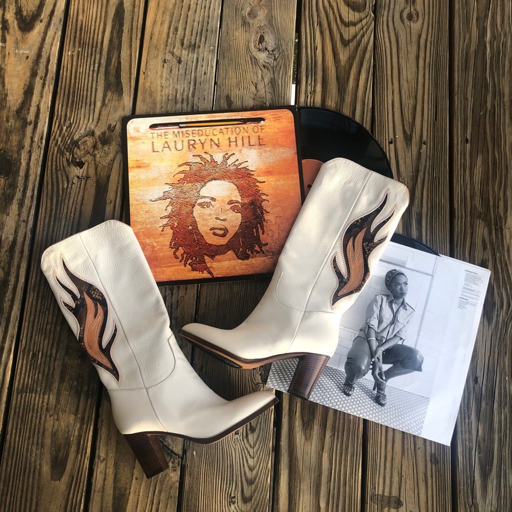 FRYE BOOT Cream Leather w/ Snakeskin Size 7